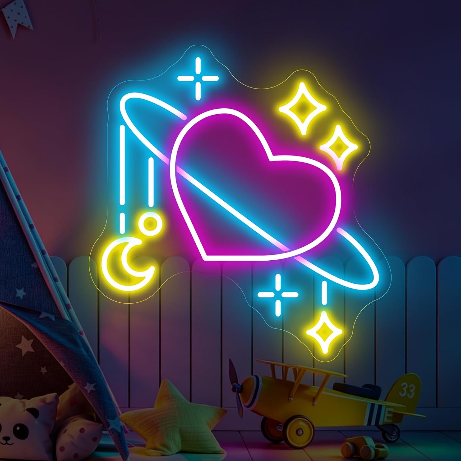 Baby Nursery Wall Lights - 宇宙惑星ネオンサイン LEDネオンライト ギャラクシームーンスター USB電源ランプ 子供部屋 寝室